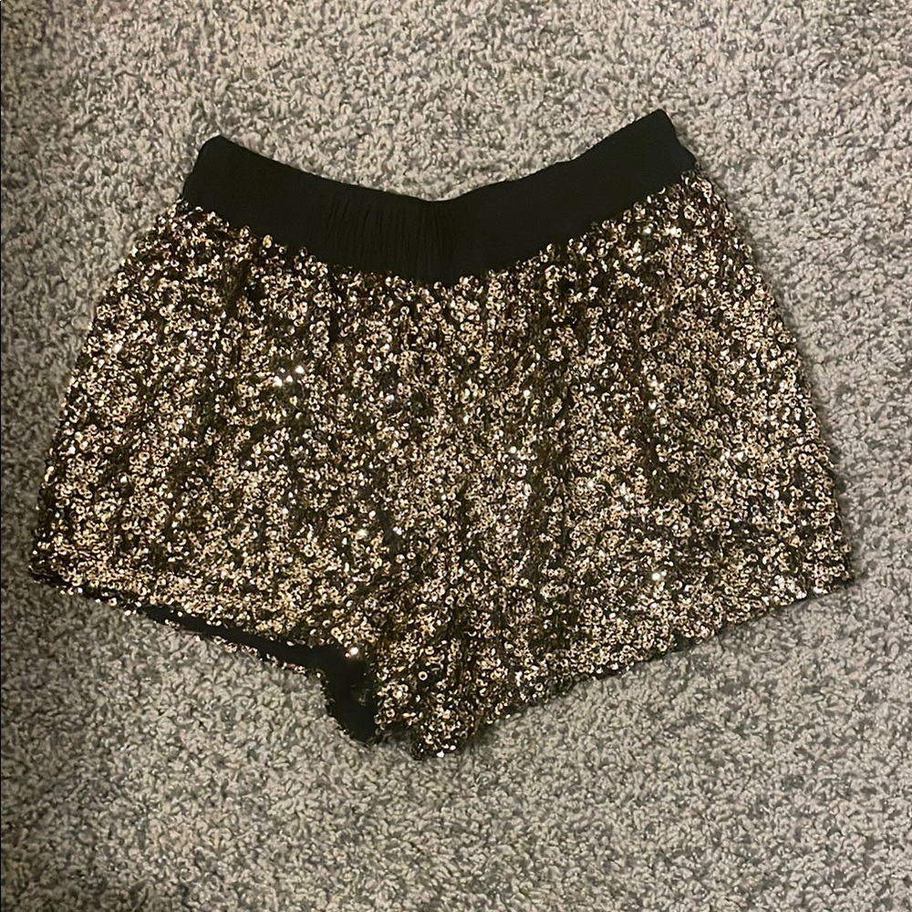 Zara High Waist Black and Gold Shorts